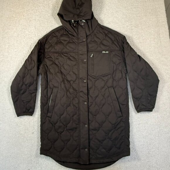 RLX Womens Longline Quilted Parka Hooded Jacket Brown Size Medium Outdoors NWT - Picture 1 of 14